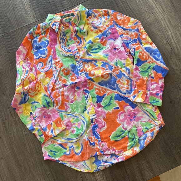 LAUREN RALPH LAUREN | watercolor floral print button down shirt - Picture 5 of 8